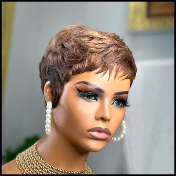 Human Hair Pixie Cut Wig Glueless Layered With Bangs Easy Wear Daily